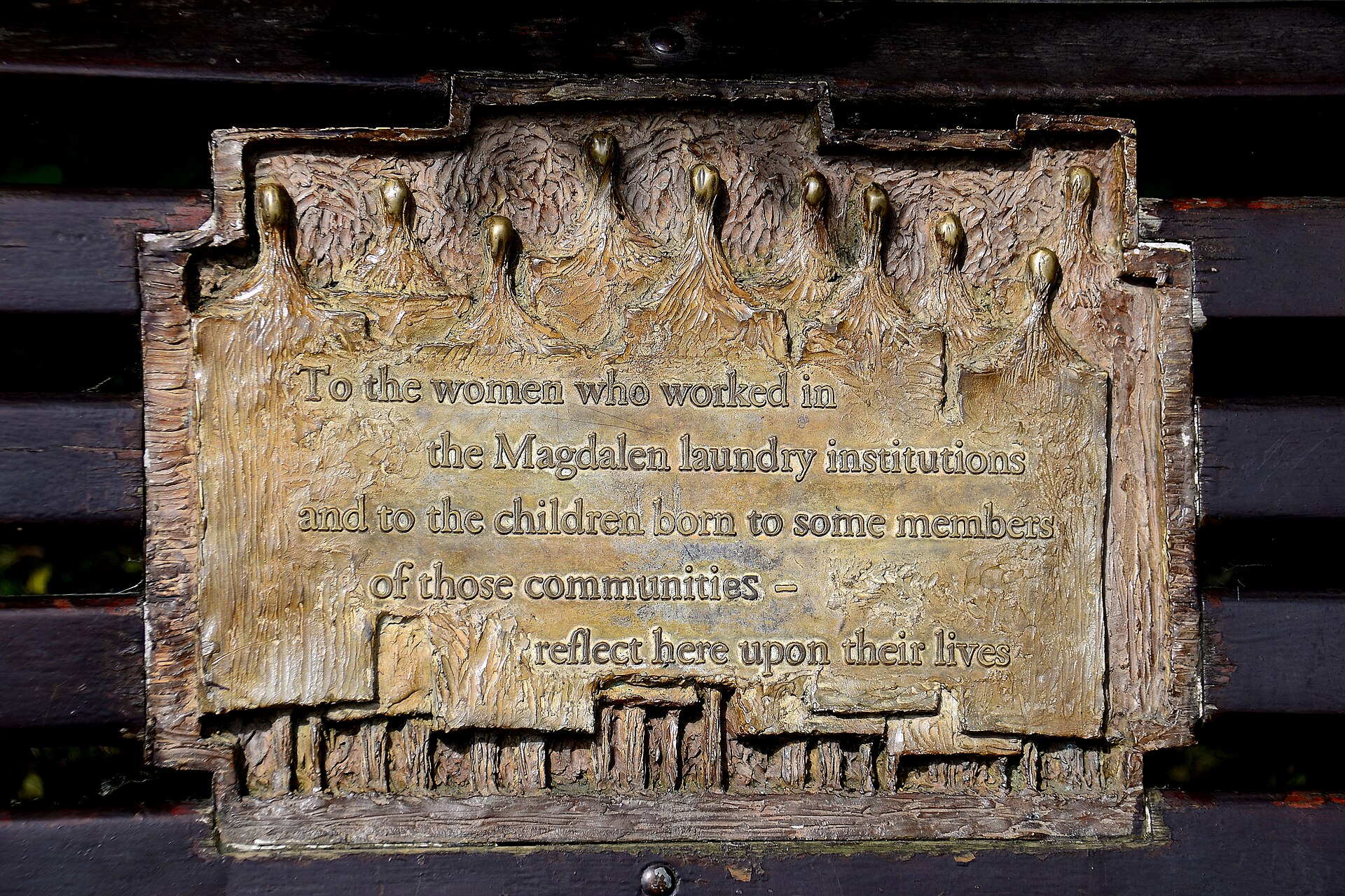 Memorial bench for the women of the Magdalen Laundries in St Stephen's Green, Dublin