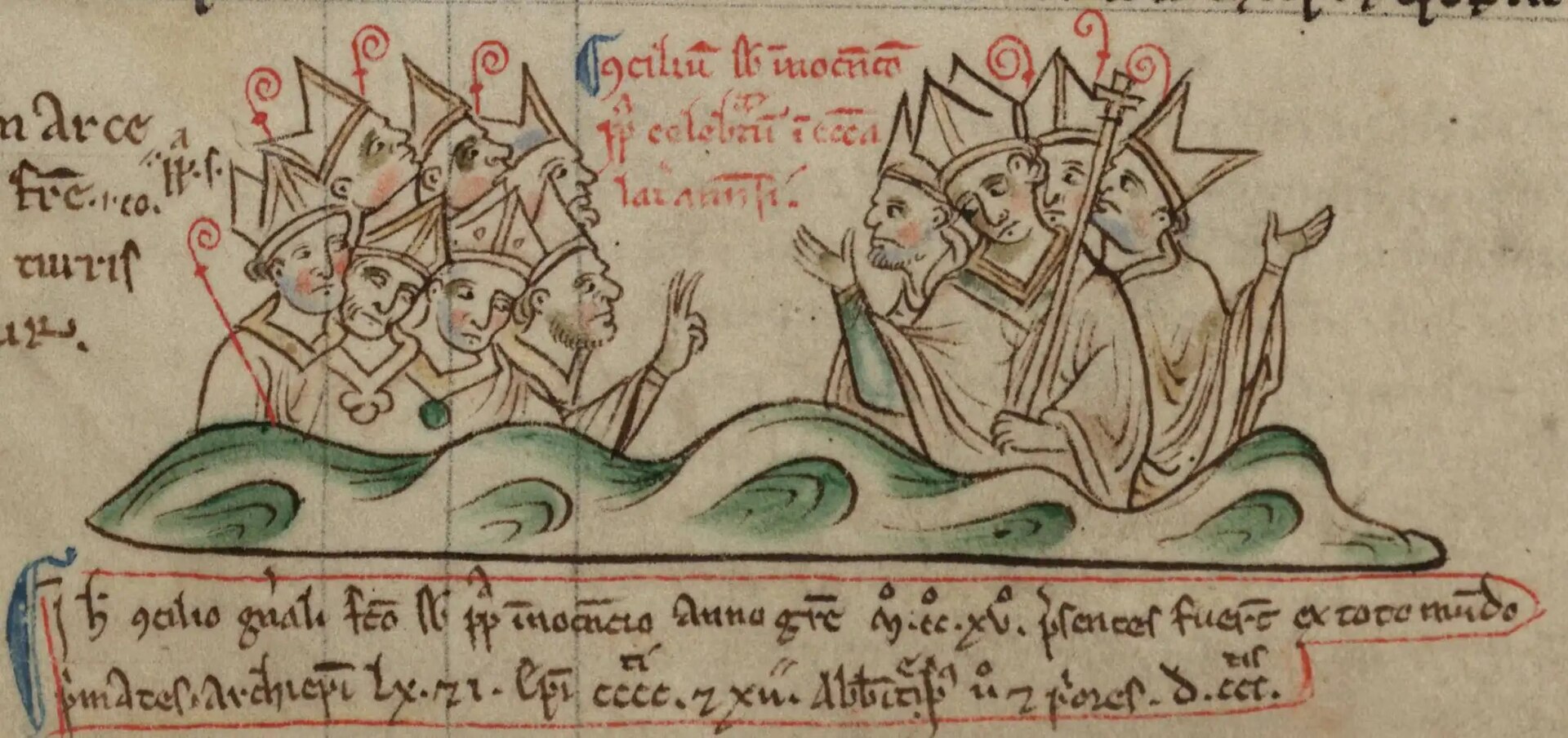 The Fourth Lateran Council in 1215, drawing by Matthew Paris in the Chronica Majora, 13th century