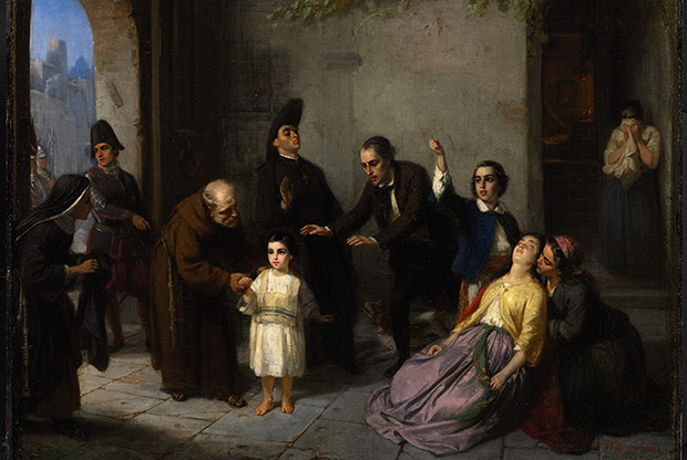 Moritz Daniel Oppenheim, The Kidnapping of Edgardo Mortara, painting from 1862