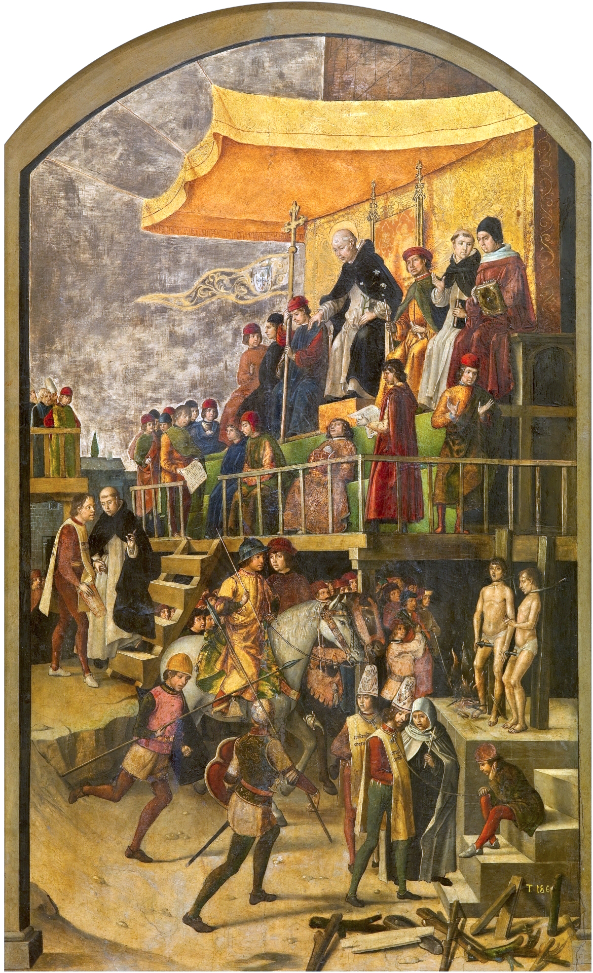 Pedro Berruguete, Saint Dominic presiding over an auto-da-fé, around 1495